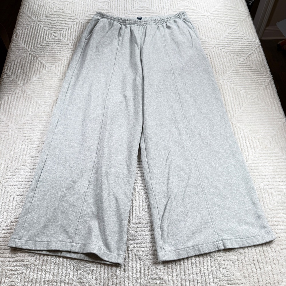 Gap Wide Leg Sweatpants Women XXL Tall Grey Seam Front Fleece Joggers Loungewear
